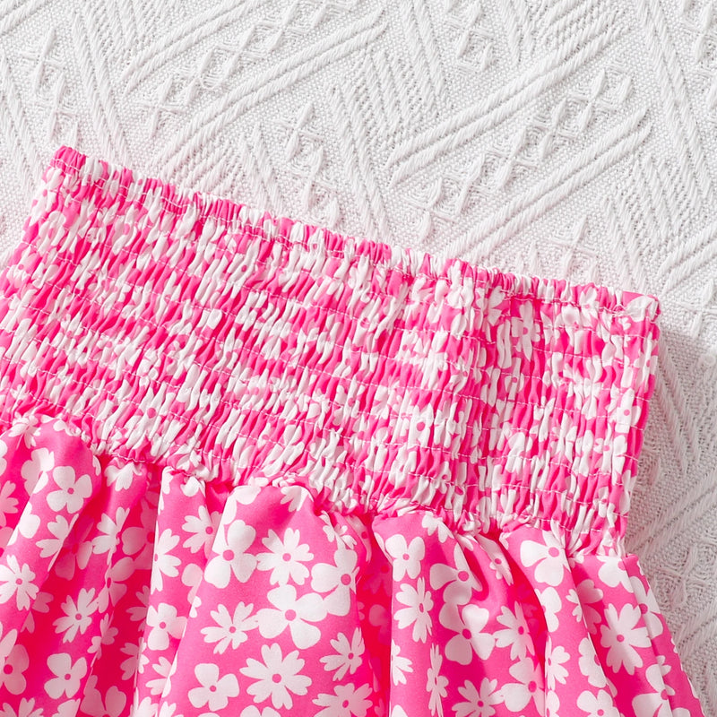 Summer two - piece children's pink off shoulder top+floral - View 5 | SAMAG