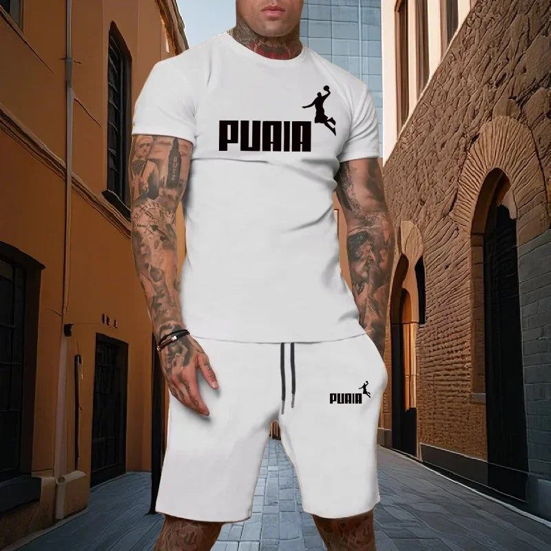 Summer fashion men's two - piece set casual sports printed short sleeved T - shirt+shorts fitness sportswear - View 4 | SAMAG
