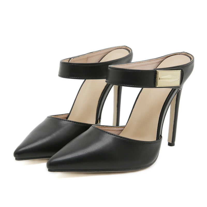 New Women's Metal Trim Pointed Stiletto Heels Shoes Super High Heel Banquet Shoes Dress Shoes Size 35-42
