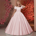 Elegant Flower Girl Dresses for Wedding Satin Beaded - View 4 | SAMAG
