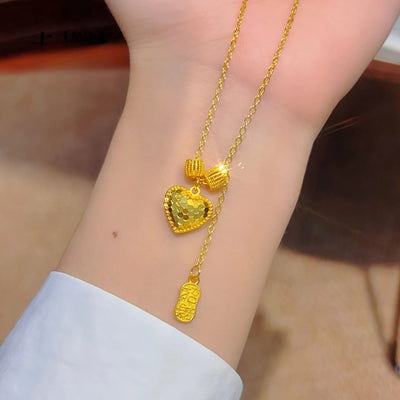 Fine 18 K Gold Color Heart Shape Pendant Necklace for Women Wedding Birthday Not Fade Jewelry Chain Gifts | SAMAG