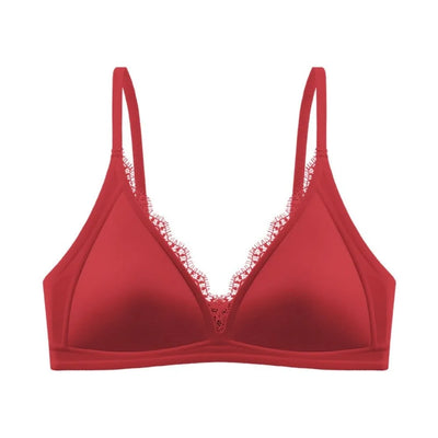 Ins Simple Satin Wireless V Bra V Lace Neck Traceless | SAMAG