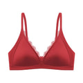 Ins Simple Satin Satin Wireless V Bra V Lace Neck Traceless Push Up Underwear Lingerie Solid Color Satin Lace Brassiere Running