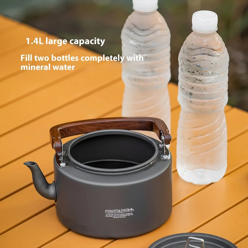 Camping Tea Kettle-New Aluminum Alloy Construction, Wooden Handle, Portable Outdoor Kettle for Camping, Hiking, Durable Cookware