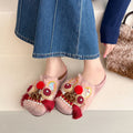 Women Chinese Style Lion Head Slippers Vintage Ethnic Open Toe Clogs Plush Warm Indoor Outdoor Casual Fashion Slide Footwear