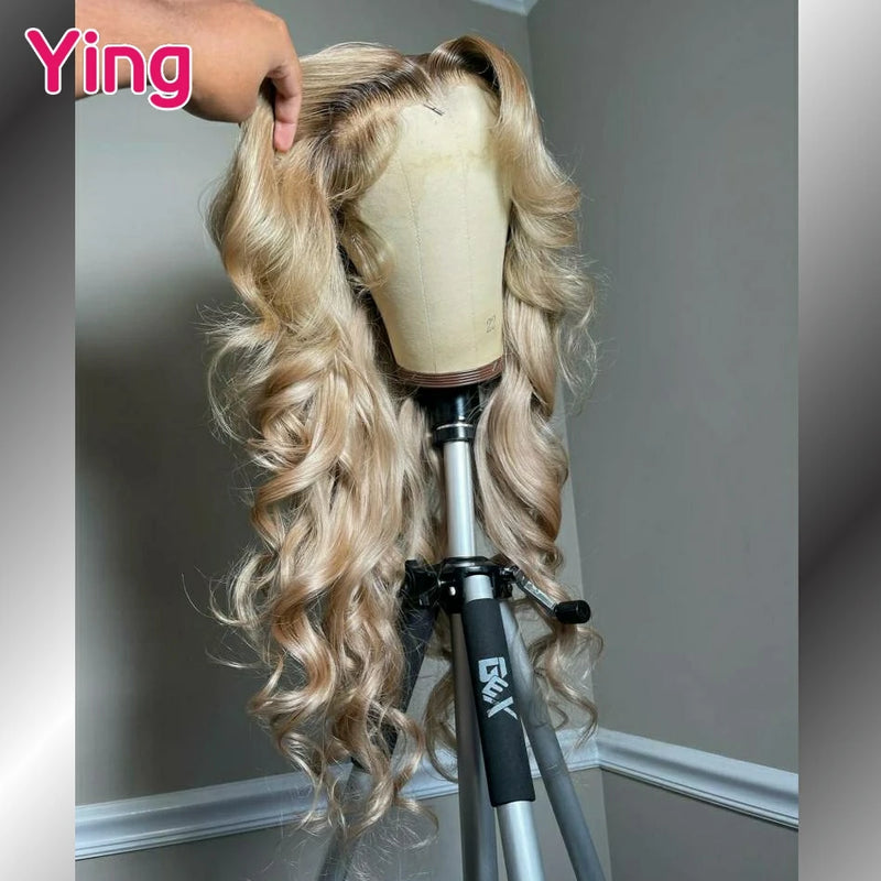 Dark Root Honey Blonde 13x4 13x6 Transparent Lace Front Human Hair Wig Pre Plucked 36Inch Body Wave Lace Frontal Wig 200 Density