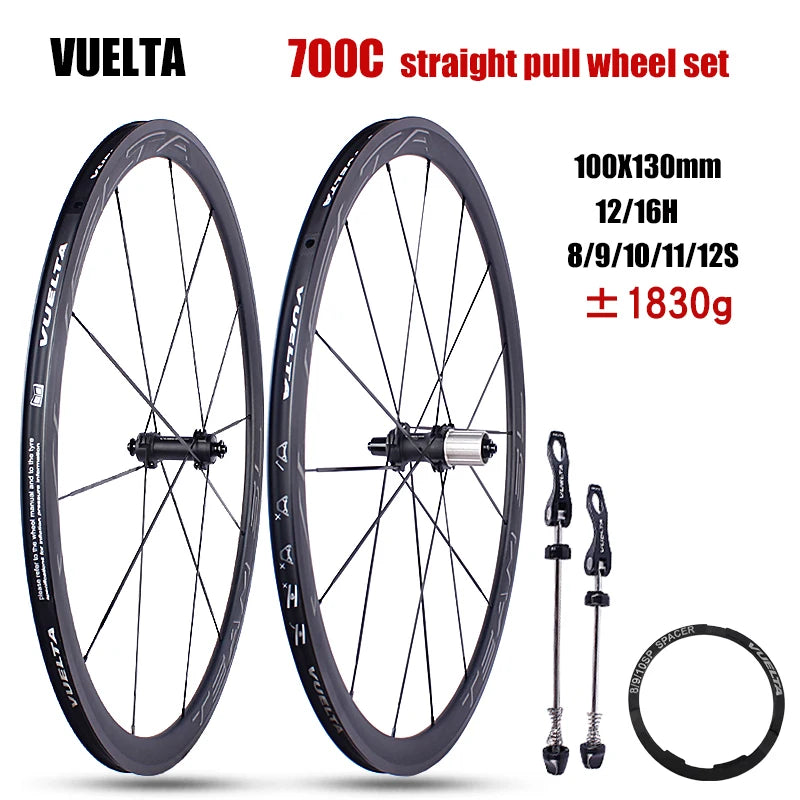 VUELTA Road Bicycle 700C Wheel Set Ultra Light Aluminum Alloy 4-Bearing Straight Pull 100/130mm Bicycle Wheel Set