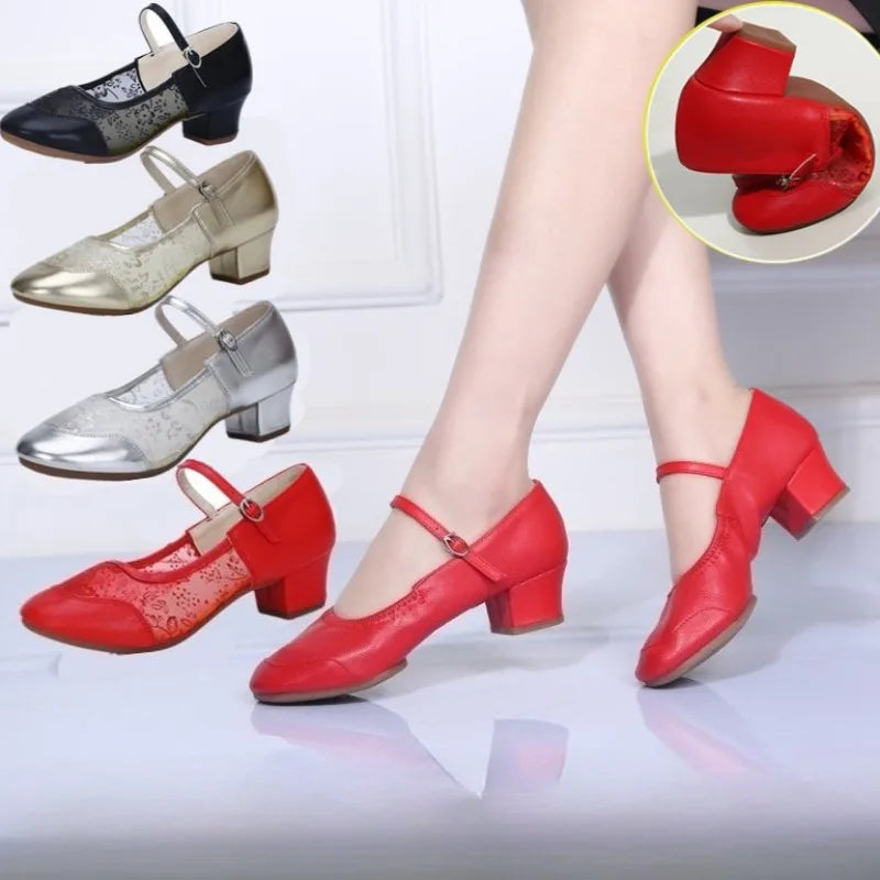 Women Dance Shoes Soft Sole Mid Heel Square Dance Shoes for Adults All Seasons