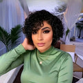 Short Curly Pixie Cut Lace Wig Pre plucked Bob Wig 13X4X1 T Part Lace Wig Curly Human Hair Wigs 180% Densiity
