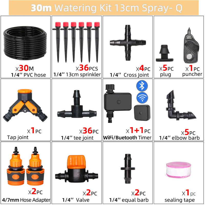 13cm 8-Hole Sprinkler Drip System 1/4'' Hose Wifi/Bluetooth-compatible Timer Kit for Garden Pot Plant Automatic Irrigation Devic