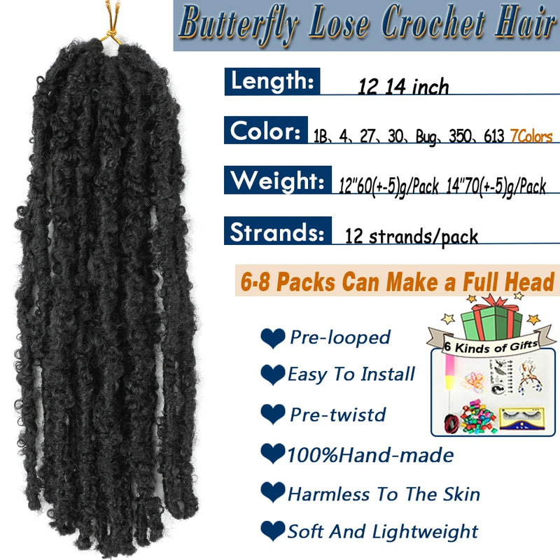 Short Butterfly Locs Crochet Hair Black Crochet Bob Hair 14”12” Light Weight Messy Distressed Butterfly Faux Locs Crochet Braids