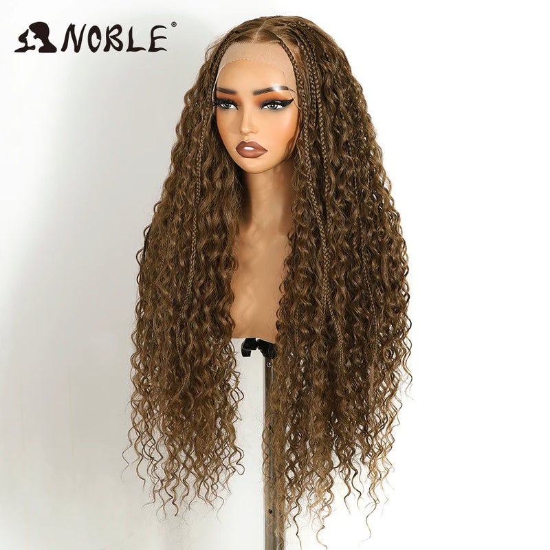 Noble Twist Braided Wigs 13X4 Box Braided Lace Wig For Black Women Synthetic Lace Frontal Wig Faux Locs Wig Goddess Braids Wigs