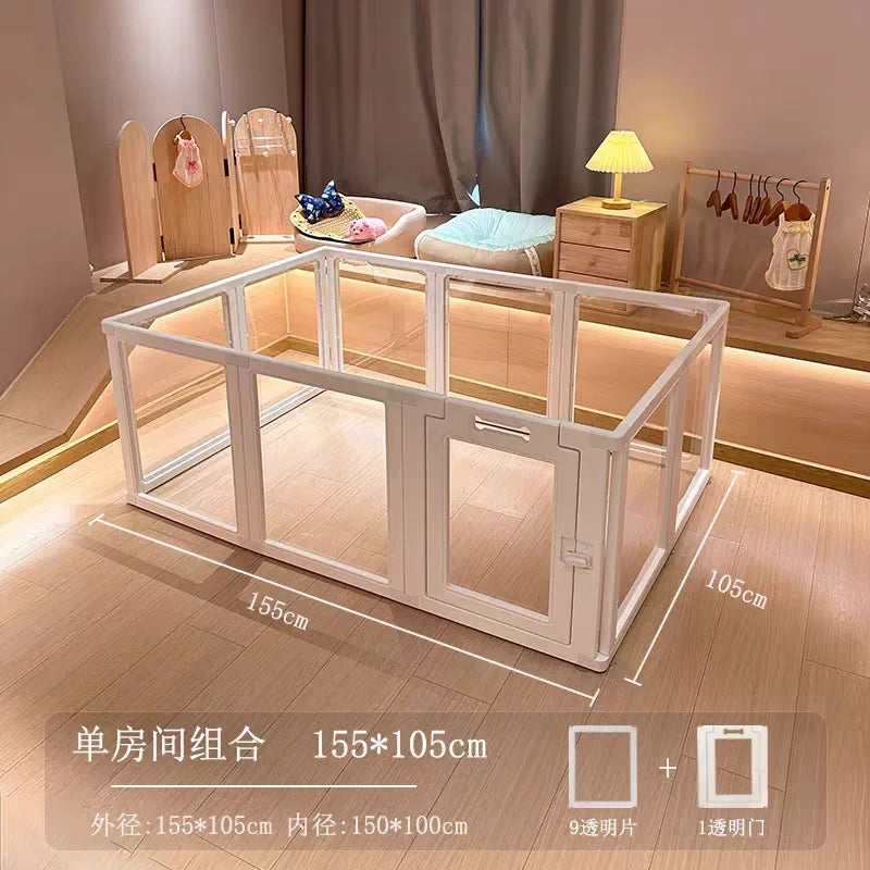 Clear Acrylic Dog Crate Playpen Easy Assemble Transparent Pet Pen Heavy-duty Plastic Puppy Fence with Wheels for Bunny Cat