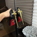 Red Bottom Metal Wand Sexy Sword Pointed Toe Thin Heel Evening Single High Heel Printed Bottom Comfortable Wear Ultra High Heels