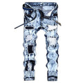 Fashionable New Men's Motorcycle Jeans Pleated Holes | SAMAG