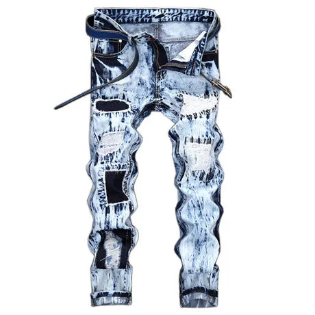 Fashionable New Men's Motorcycle Jeans Pleated Holes | SAMAG