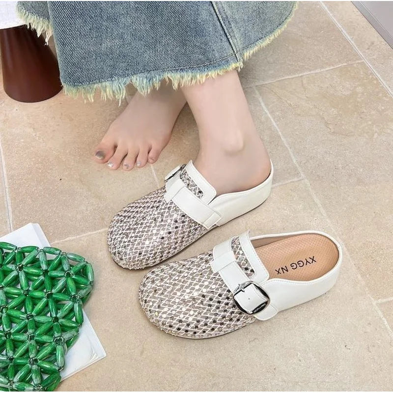 2026 New Comfortable Rhinestone Flat Mules Slip-On Breathable Non-Slip Soft Sole Cushioned Arch Support Daily Wear Women