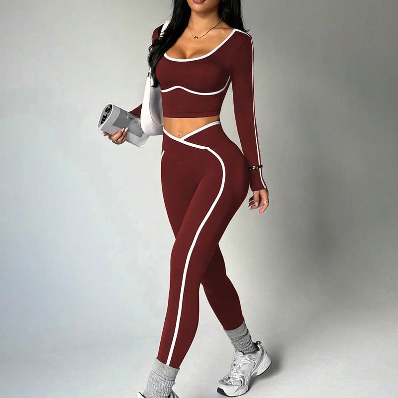 Women's Fall/Winter New Arrival Round Neck Long Sleeve Yoga Top Outdoor Sports Fitness Yoga Pants