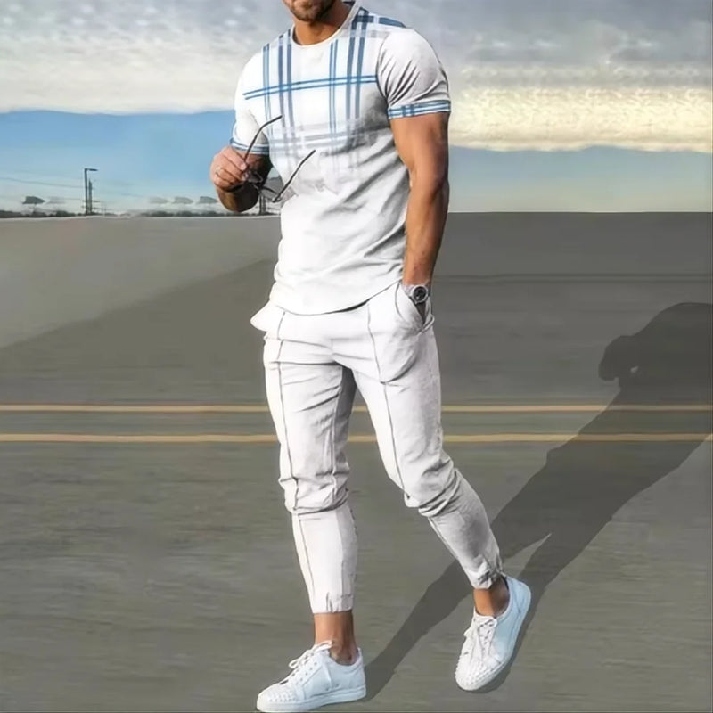 Summer basketball sportswear set short sleeved T - shirt long pants two - piece men's 3D printed casual - View 4 | SAMAG