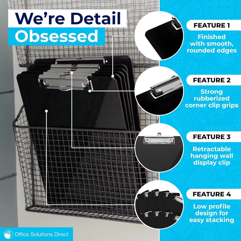 6Pcs A4 Clipboard Folder 12.5x9 Inch Clip Boards with Secure Hold for Office & Classroom Supplies - Black