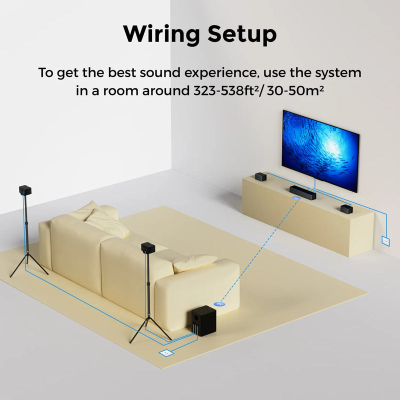ULTIMEA Poseidon D80 Boom 7.1ch Dolby Atmos Soundbar Surround Sound, Wireless Subwoofer & 4 Surround Speakers, BassMX Technology