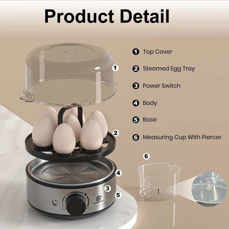 SUPERLEX 400W Power EGG COOKER with Large Capital Boils Up to 7 Eggs Smart Power Off Easy to Clean and Better Safeter For Family