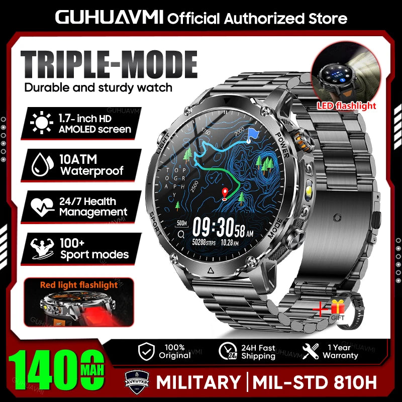 TANK Ultra 1400mAh Battery Military Smart Watch 10ATM Waterproof Heart Rate Tactical LED Flashlight Men - Visuel 20 | SAMAG