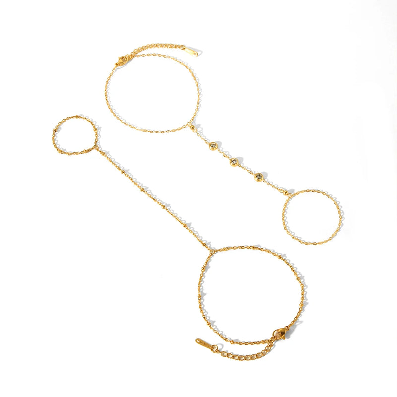 Fashion 18K Gold Plated Stainless Steel Zircon Ring Bracelet for Women Individualistic Daily Wear - Visuel 5 | SAMAG