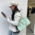 Korean Y2k Retro Pu Leather Large Capacity Handbag Mint Green Underarm Shoulder Bag Lipstick Wallet Storage Bags Woman Bag