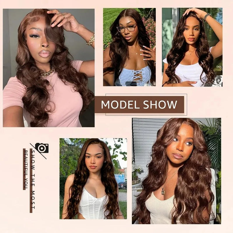 Chocolate Brown Body Wave Lace Front Wig for Women Pre-Plucked Brazilian Human Hair Glueless HD Frontal Virgin Hair Wig