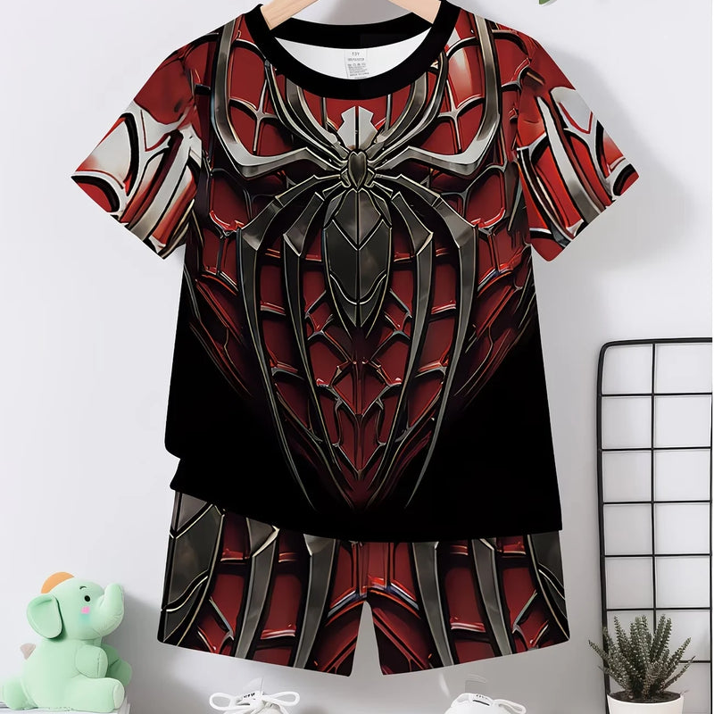 Boys Summer Outfit Spider Print Short Sleeve T-Shirt | SAMAG