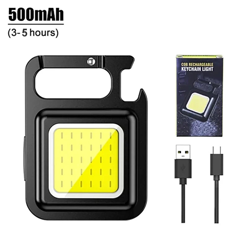 Rechargeable Keychain Flashlight Portable Mini COB Work Lights With 90° Foldable Side Lights Super Bright Flashlight for Camping