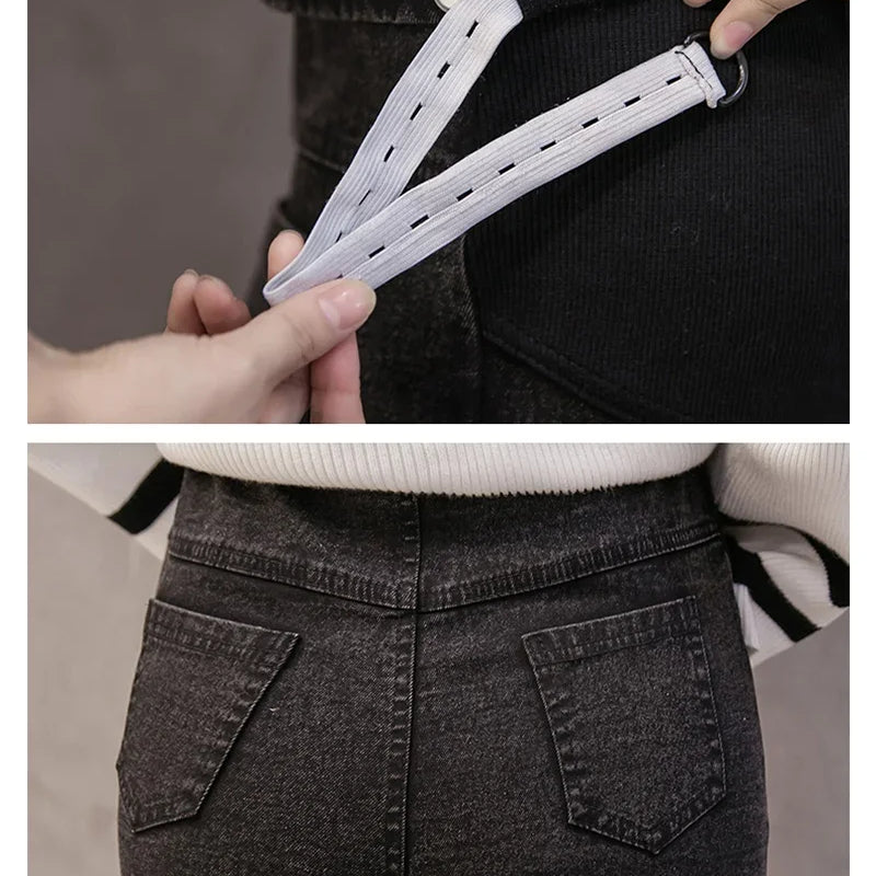 Maternity Pregnancy Skinny Trousers Jeans Pants Elastic Pregnant Women's Feet Stomach Lift  Stretch Denim