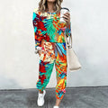 Women 2 Piece Tracksuit Set Print Long Sleeve Crew Neck Top And Jogger Pants Casual Streetwear Outfit With Pockets