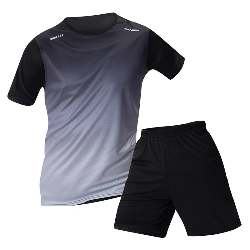 2-Piece Men's Suit Youth Four-Season Gradient T-Shirt Short-Sleeved Sports Quick-Drying Comfortable Home Wear Fashionable