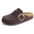 Comwarm Genuine Suede Clogs for Women Cork Footbed Leather Mules Slip On with Comfort Memory Foam and Adjustable Buckle