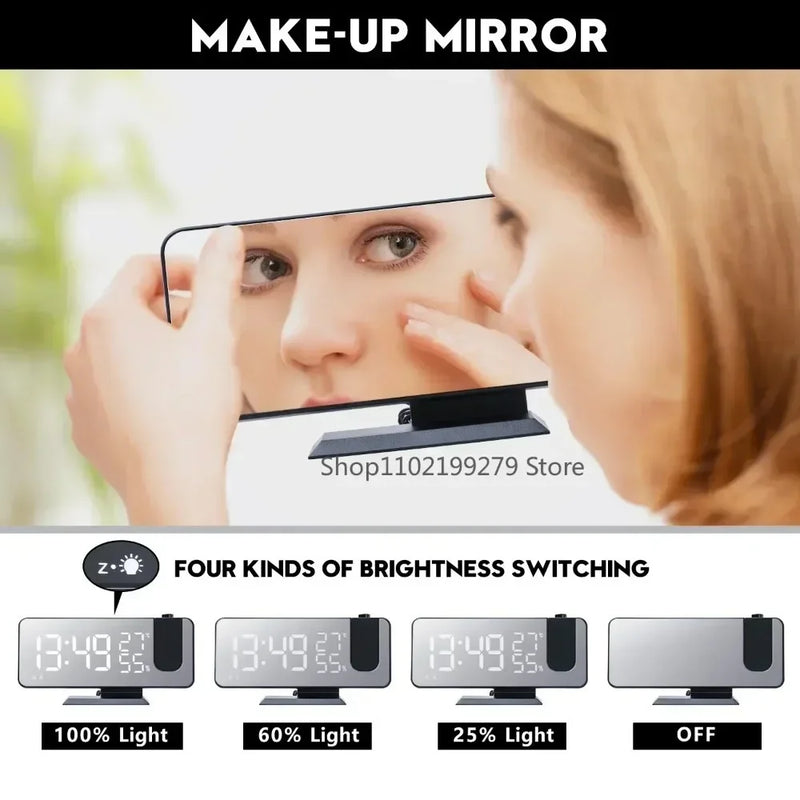 Alarm Clock Radio LED Digital Smart Watch Table Electronic Desktop Clocks USB Wake Up Clock with 180° Time Projector Snooze
