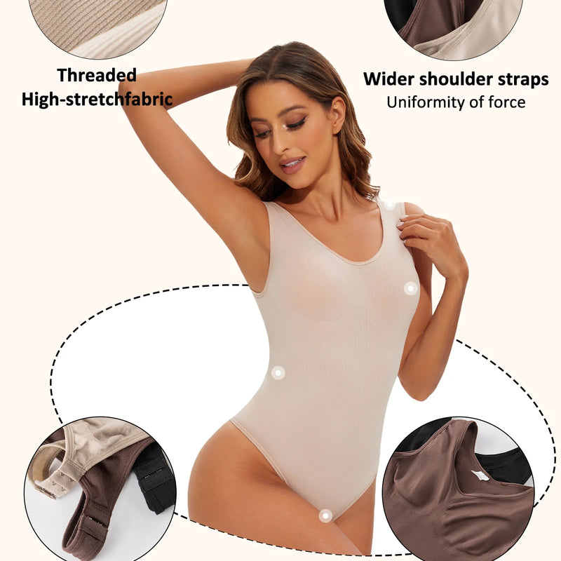 Shapewear Bodysuit Thong Fajas Body Shaper for Women Seamless Light Tummy Control Slimming Flat Belly Underwear Open Crotch