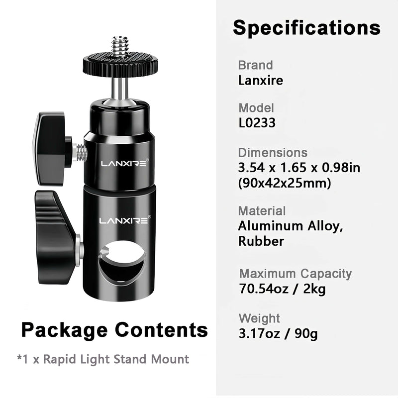 Lanxire Light Stand Adapter with 1/4" Screw Ball Head for Studio Monitor Stand Camera Mount Photo Studio Photography Light Stand