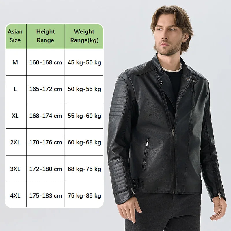 Men's Leather Jackets Casual Fashion Motorcycle Coat O-Neck PU Jacket Autumn Anti-wind Leather Coat Slim Fit Faux Leather Jacket