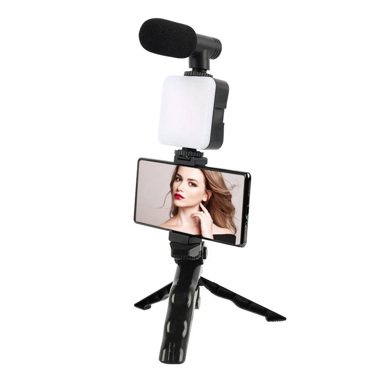 Smartphone Vlogging Kit With Tripod Phone Holder Mini Microphone LED Fill Light Starter For TikTok Live Stream Video YouTube