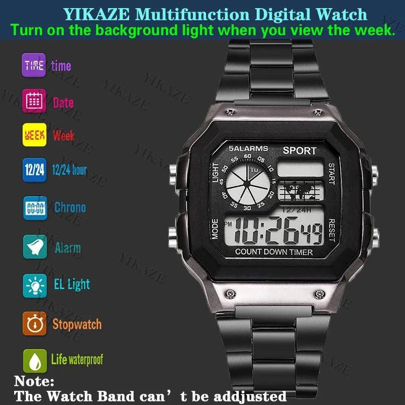Luxury Men's Wristwatch Multifunction LED Digital Watch Alloy Strap Classic Business 7 - colors Luminous - Visuel 3 | SAMAG