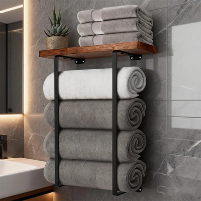 Towel Racks for Bathroom Wall Decor, Shelves, Black | SAMAG