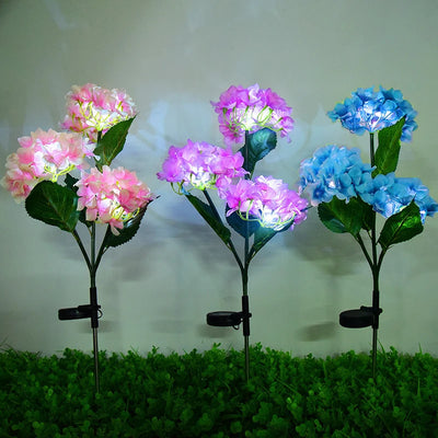 Garden Decor 3 Heads Hydrangea Artificial Flower Solar | SAMAG