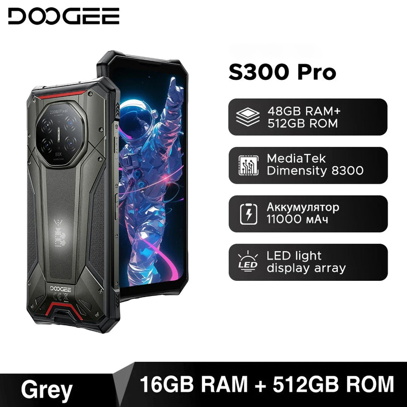 World Premiere DOOGEE S300 Pro Rugged Phone 48GB+512GB Dimensity 8300 6.78" FHD+ 11000mAh Battery 66W 200MP Camera Android 16