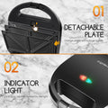 3-in-1 sandwich maker: electric sandwich maker, Grill and waffle, 3 detachable non-stick and interchangeable plates, thermostat, cold touch handle, Vertical storage, 750 W