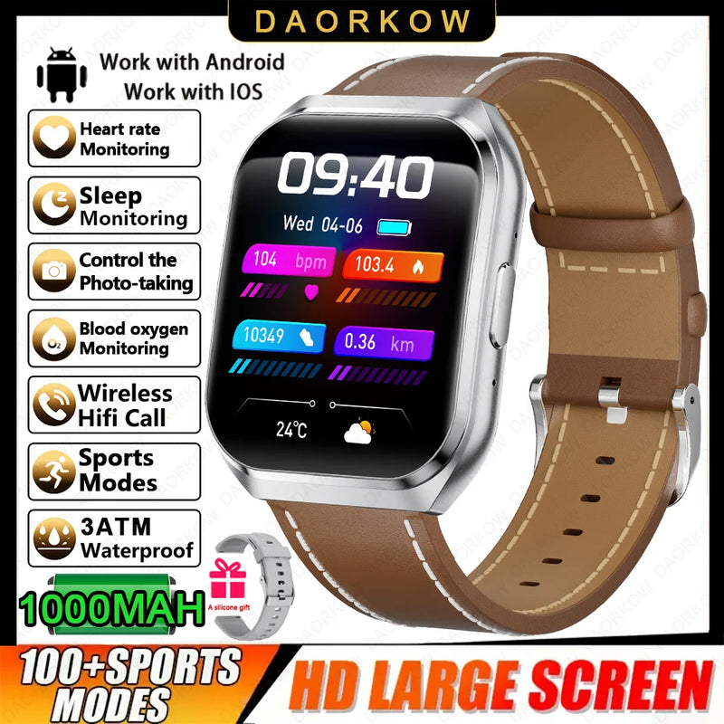 New Smart Watch Man 1000mAh Long Standby Outdoor Smartwatch Men IP68 Waterproof Heart Rate Sport BT Call Big Battery Smart Watch