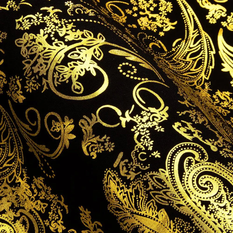 Luxury Silk Shirts for Men Long Sleeve Gold Black Floral | SAMAG