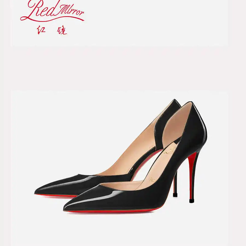 Elegant Hollow Women's High Heels 2026 Luxury Brand Black Pointed Toe Pumps Red Shiny Bottoms Sexy Fashion Ladies Shoes Women