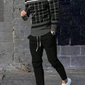Fashionable summer men's striped patchwork print breathable round neck long sleeved pants set outdoor casual wear | SAMAG
